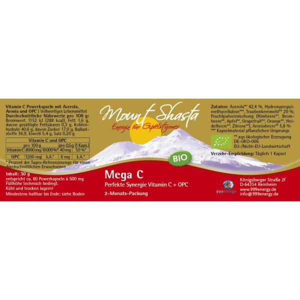 MOUNT SHASTA MEGA C 30g, ca. 60 Bio Kapseln